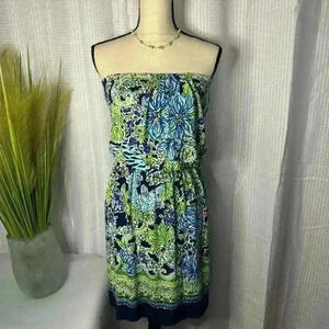 Lilly Pulitzer Madyson Navy Escape Artist Strapless Dress Size Medium